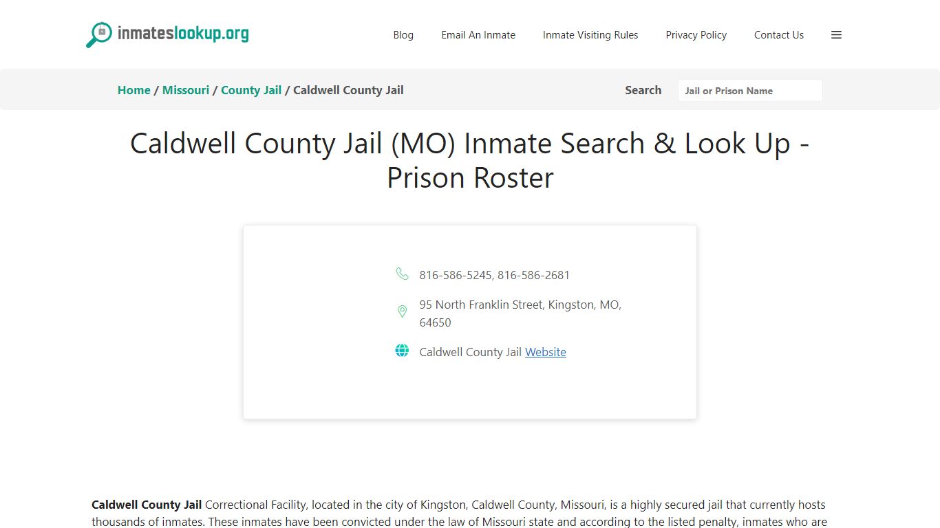 Caldwell County Jail (MO) Inmate Search & Look Up - Prison Roster